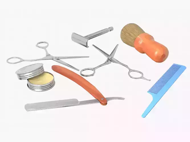 Barber tools Low-poly 3D model