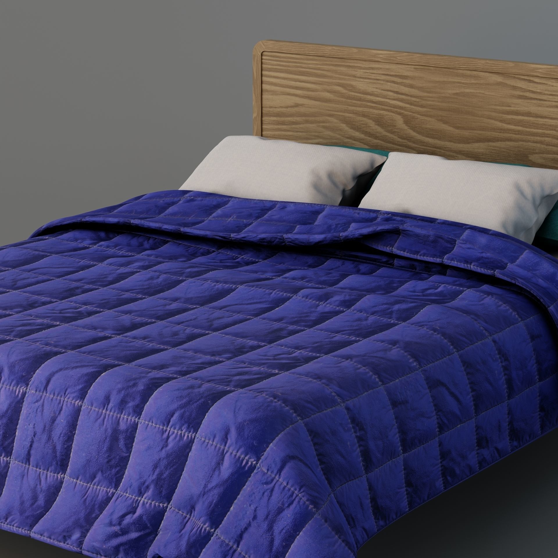 Retro wooden bed Low-poly 3D model_9