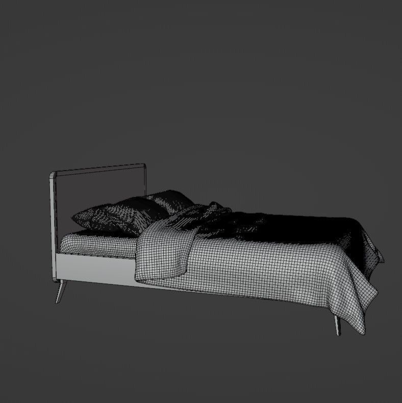 Retro wooden bed Low-poly 3D model_20