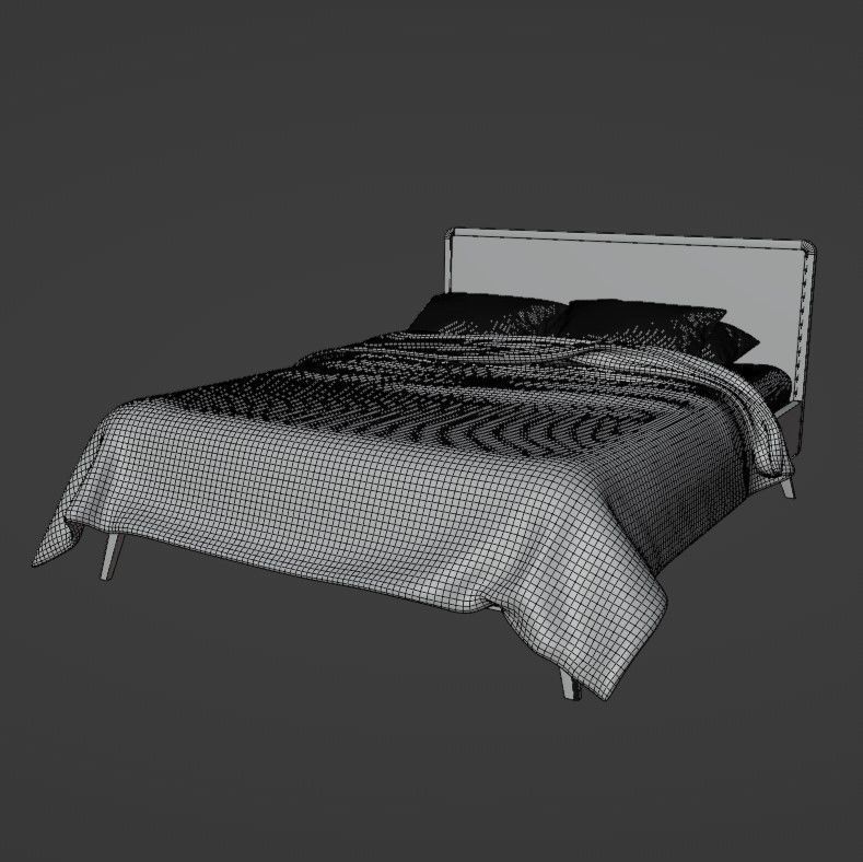 Retro wooden bed Low-poly 3D model_23