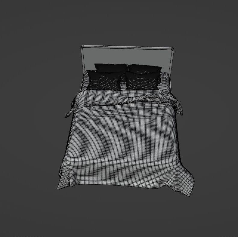 Retro wooden bed Low-poly 3D model_24