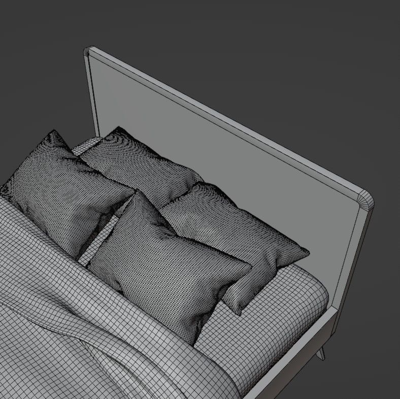 Retro wooden bed Low-poly 3D model_26