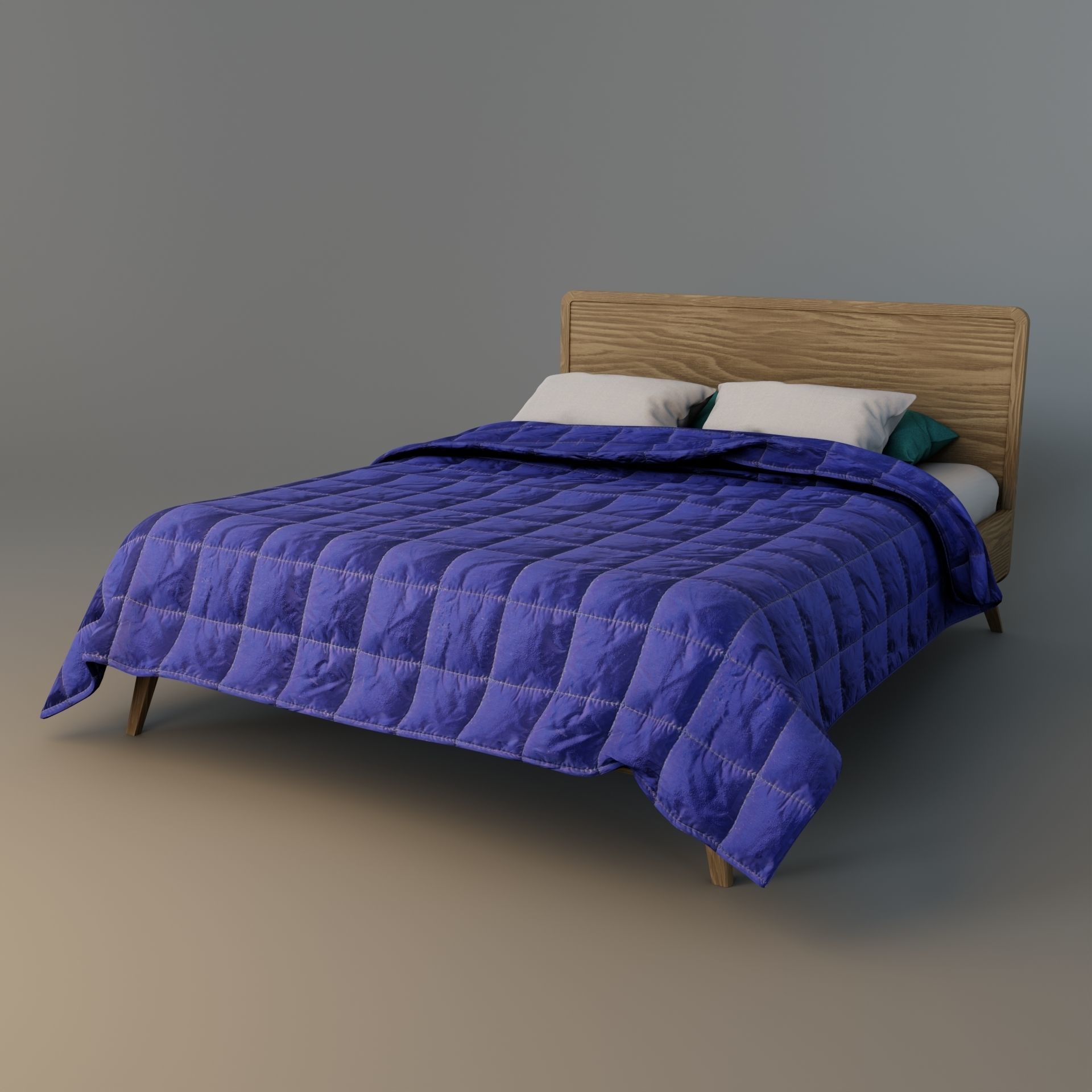 Retro wooden bed Low-poly 3D model_3