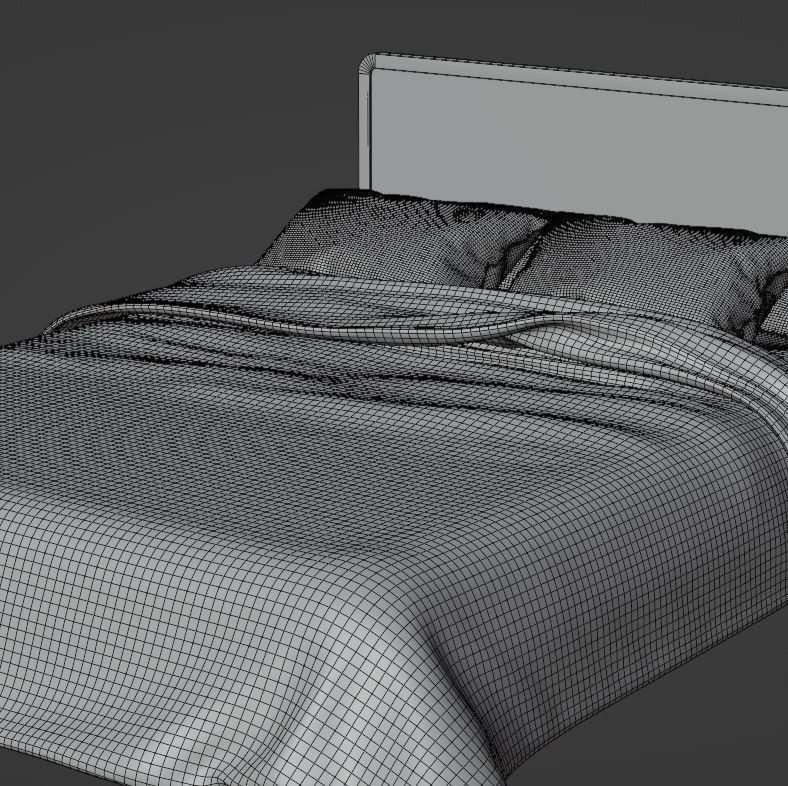 Retro wooden bed Low-poly 3D model_29