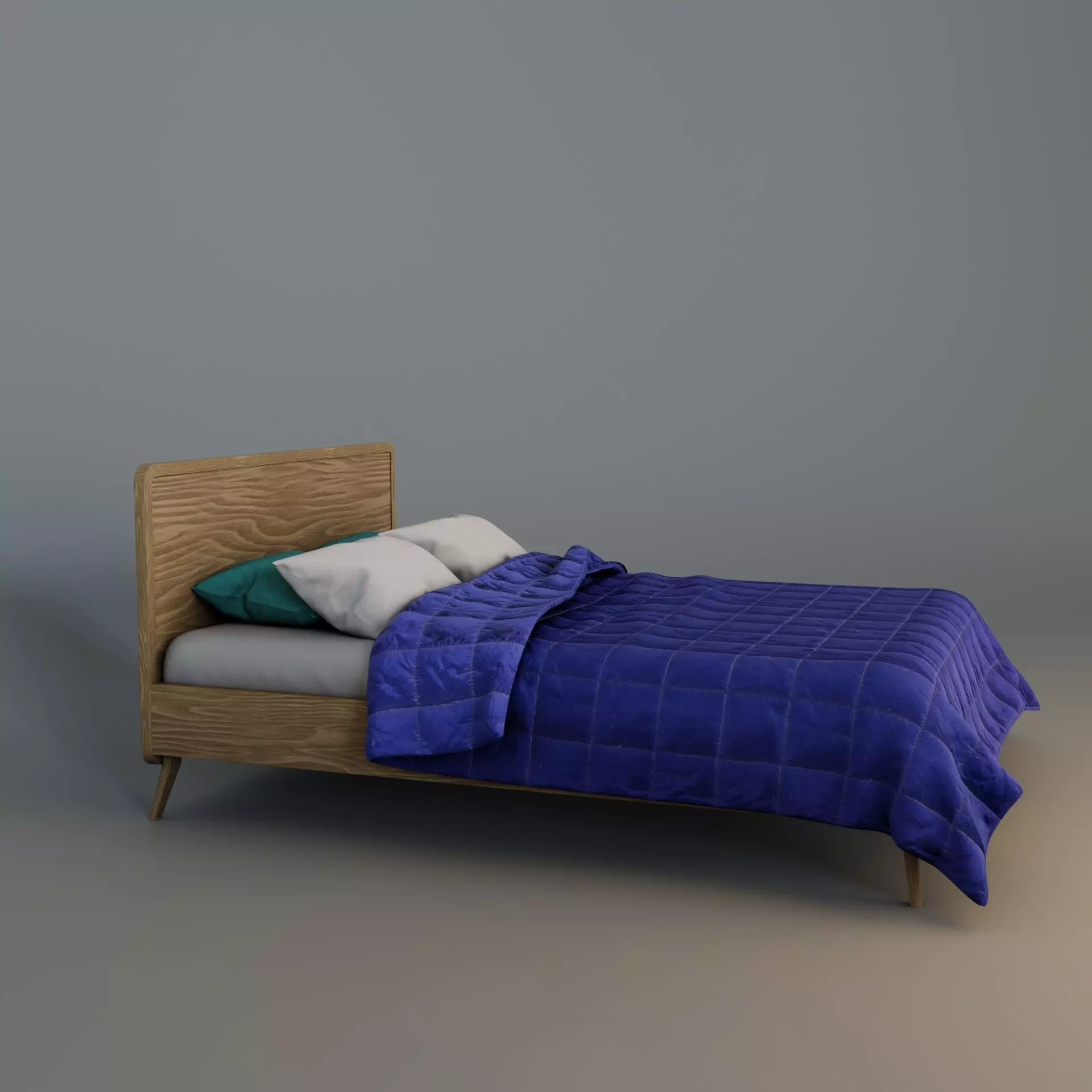 Retro wooden bed Low-poly 3D model_0