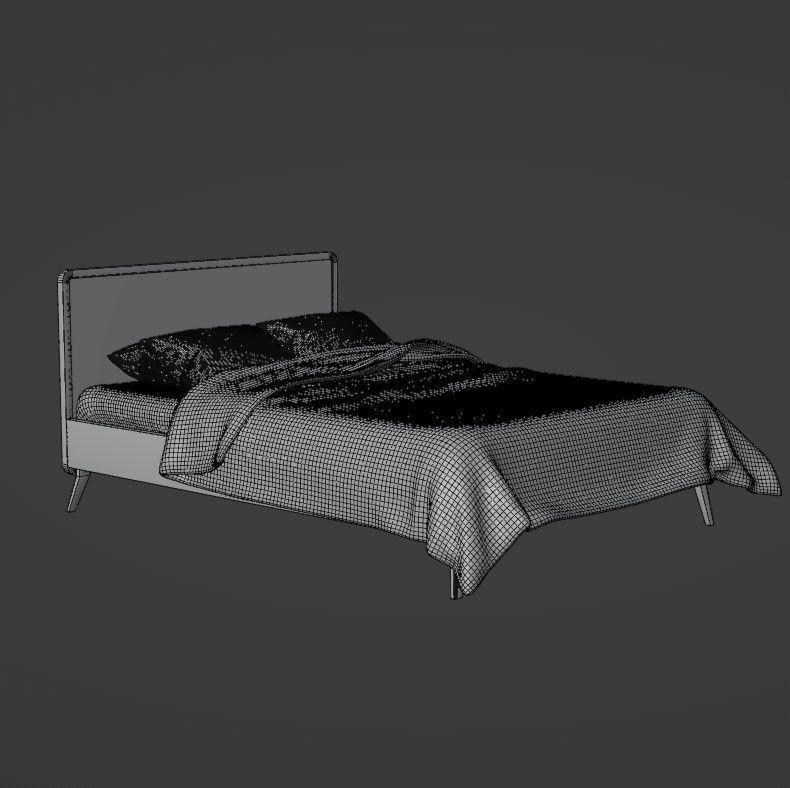 Retro wooden bed Low-poly 3D model_21