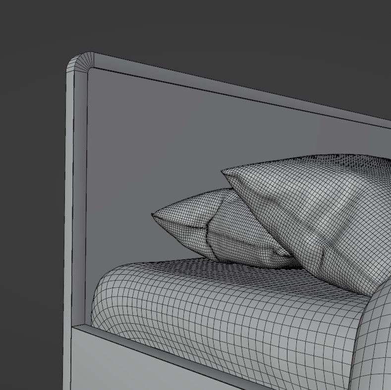 Retro wooden bed Low-poly 3D model_27