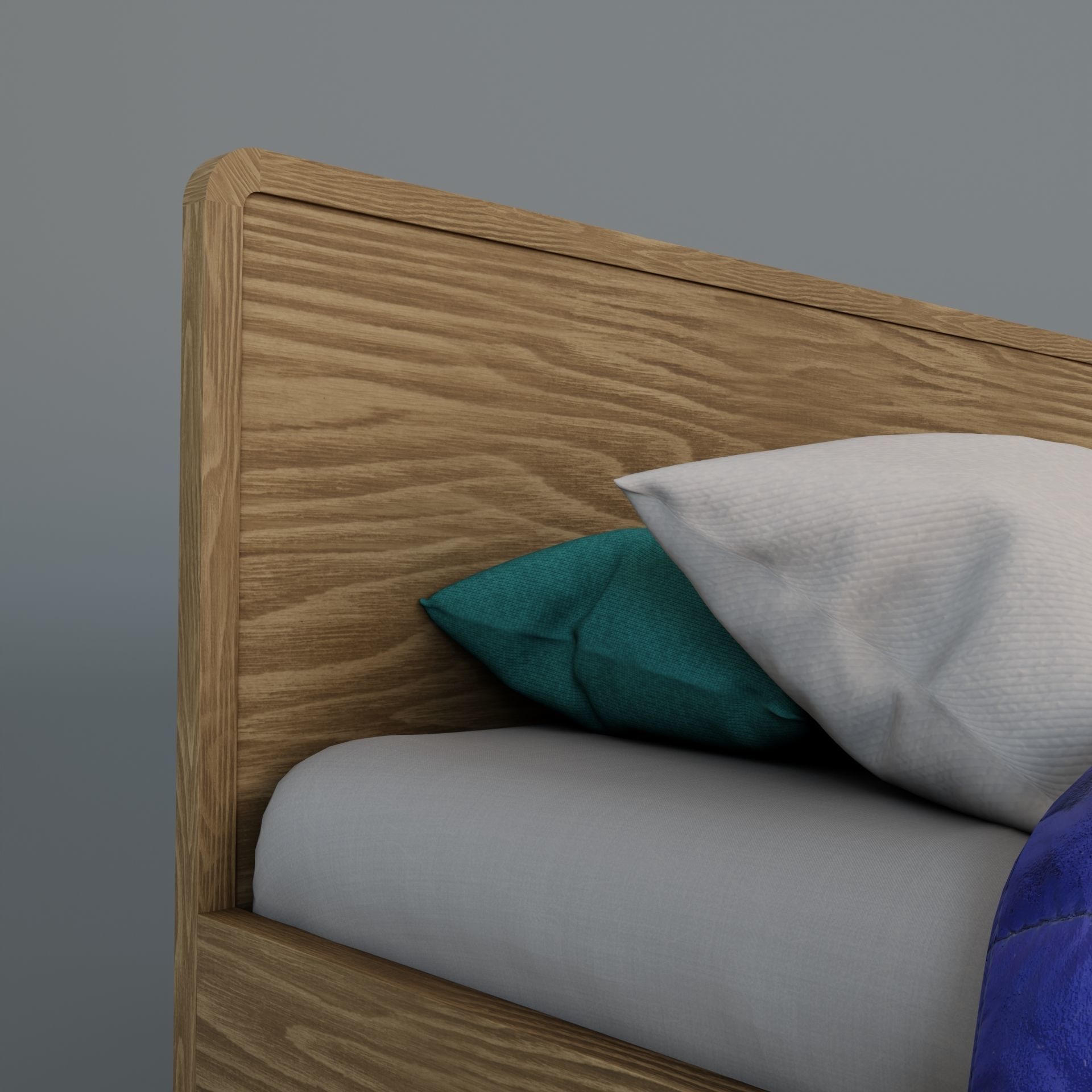 Retro wooden bed Low-poly 3D model_7