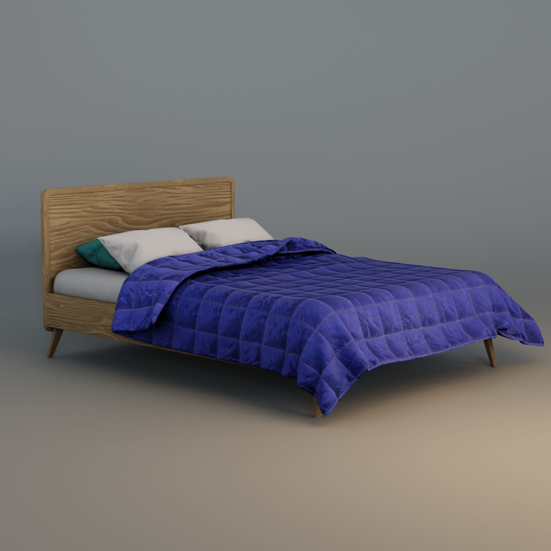 Retro wooden bed Low-poly 3D model_1