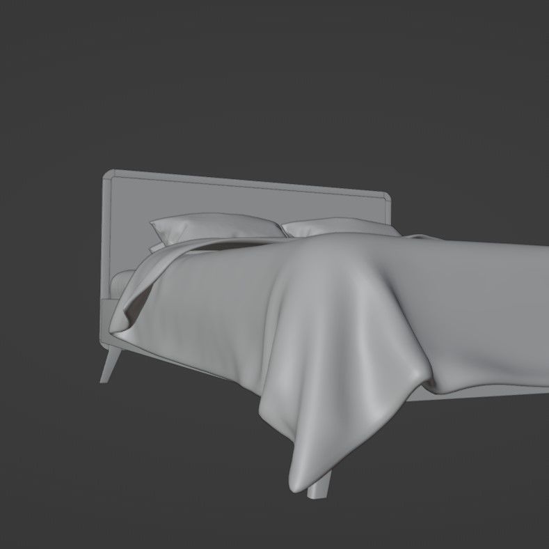 Retro wooden bed Low-poly 3D model_18