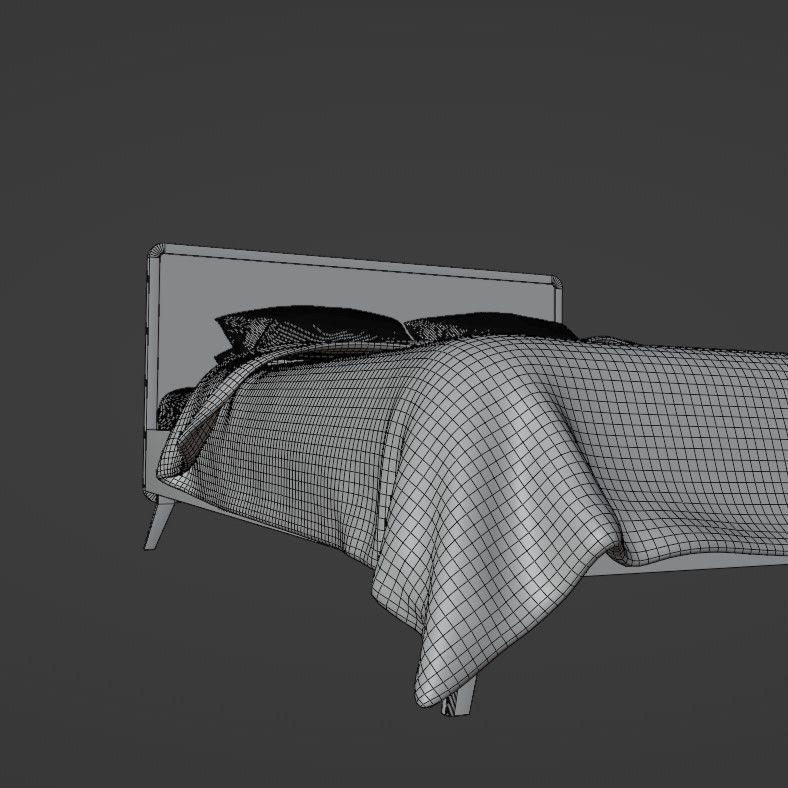 Retro wooden bed Low-poly 3D model_28