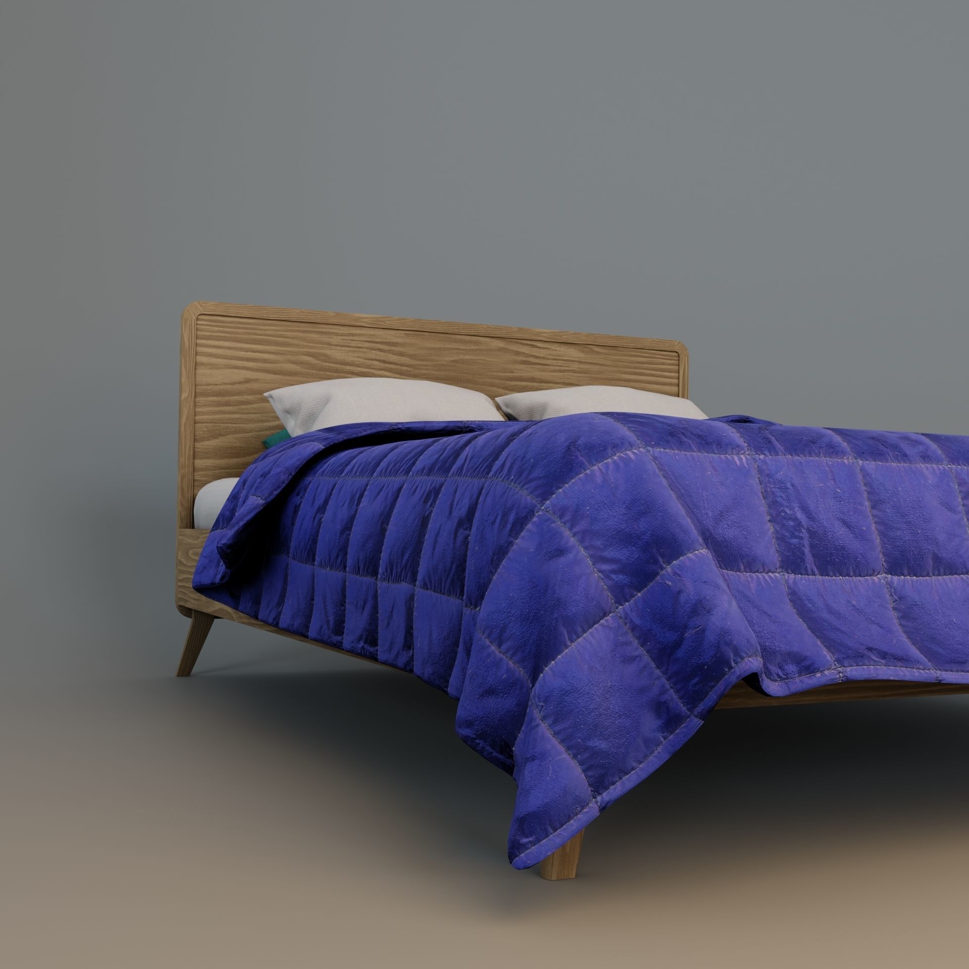 Retro wooden bed Low-poly 3D model_8