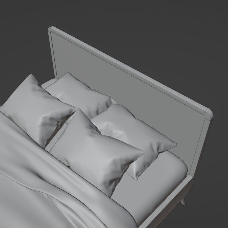 Retro wooden bed Low-poly 3D model_16