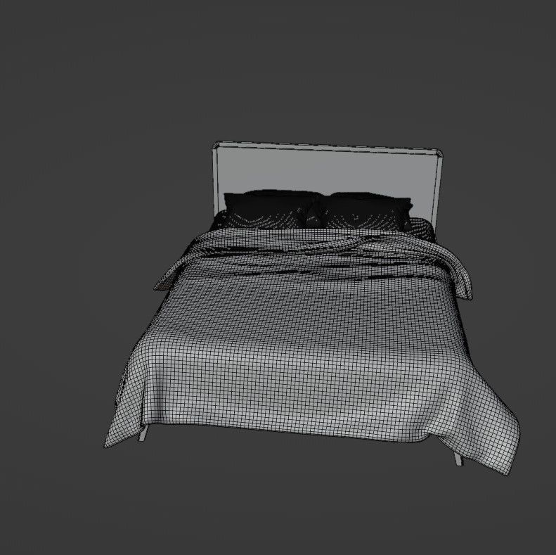 Retro wooden bed Low-poly 3D model_22