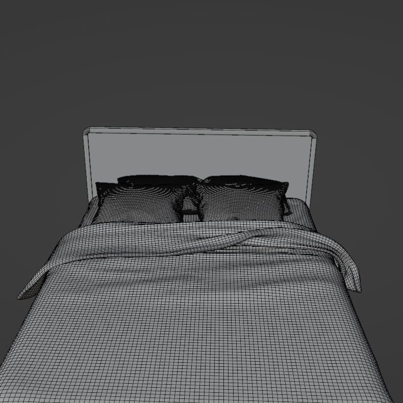 Retro wooden bed Low-poly 3D model_25