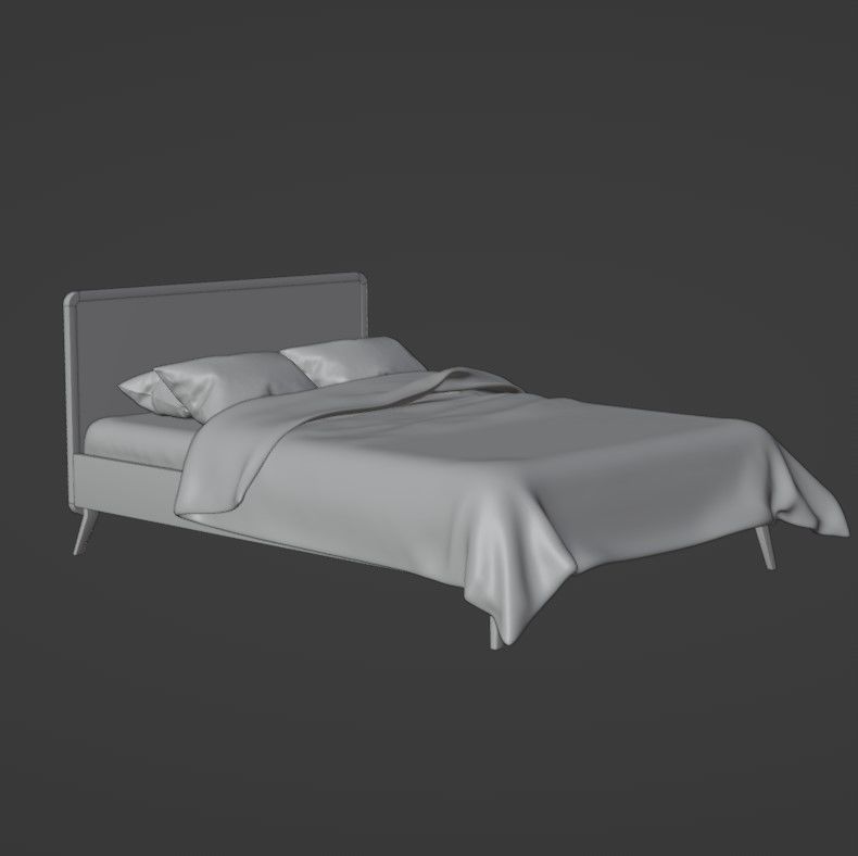 Retro wooden bed Low-poly 3D model_11
