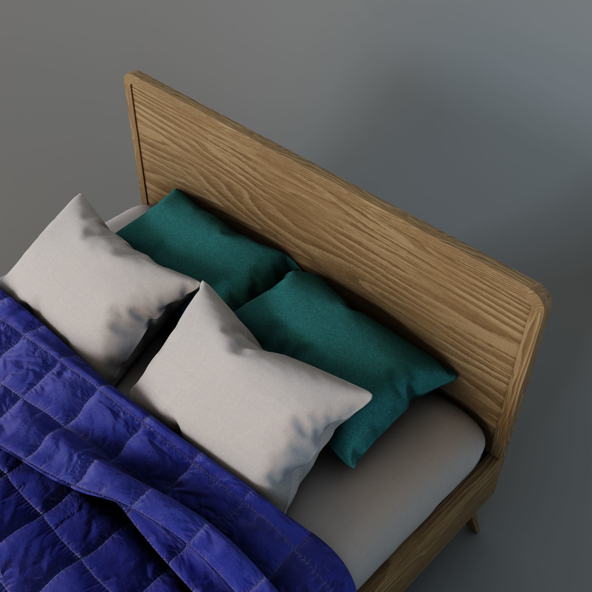 Retro wooden bed Low-poly 3D model_6