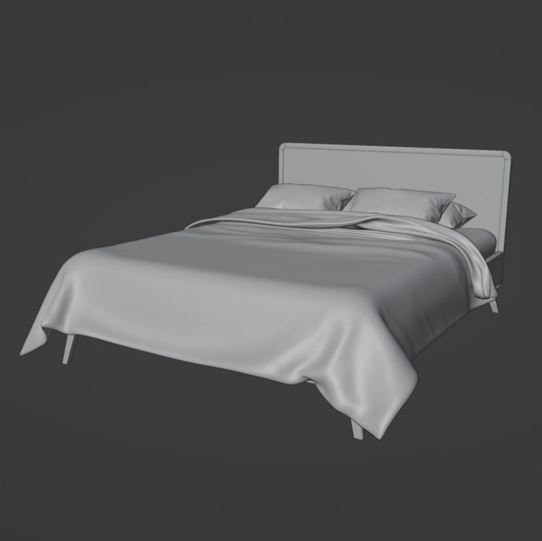 Retro wooden bed Low-poly 3D model_13