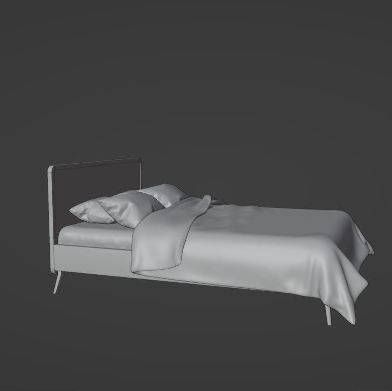 Retro wooden bed Low-poly 3D model_10