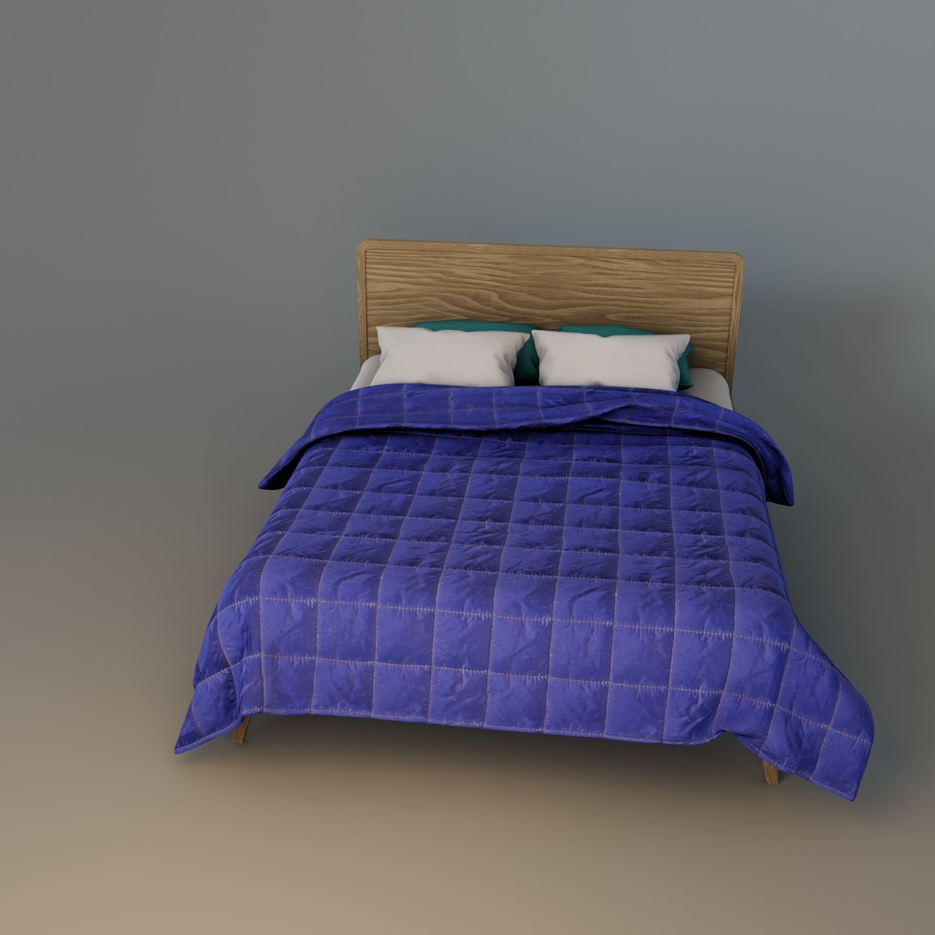 Retro wooden bed Low-poly 3D model_2