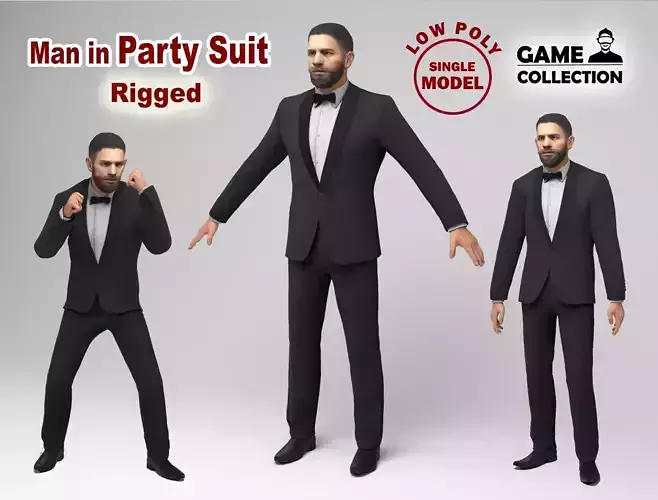 Man in party suit Low-poly 3D model
