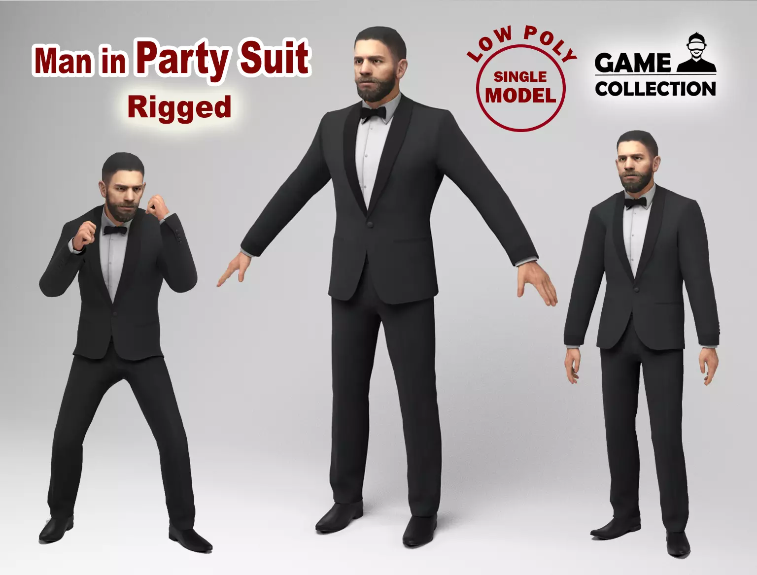 Man in party suit Low-poly 3D model