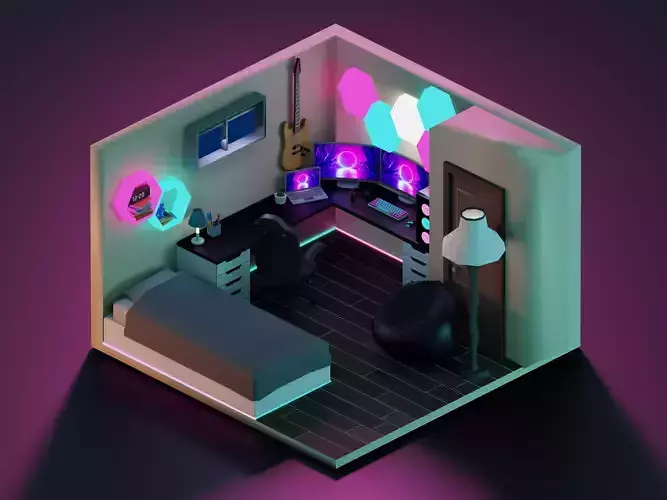 Low Poly Gaming Room Free low-poly 3D model