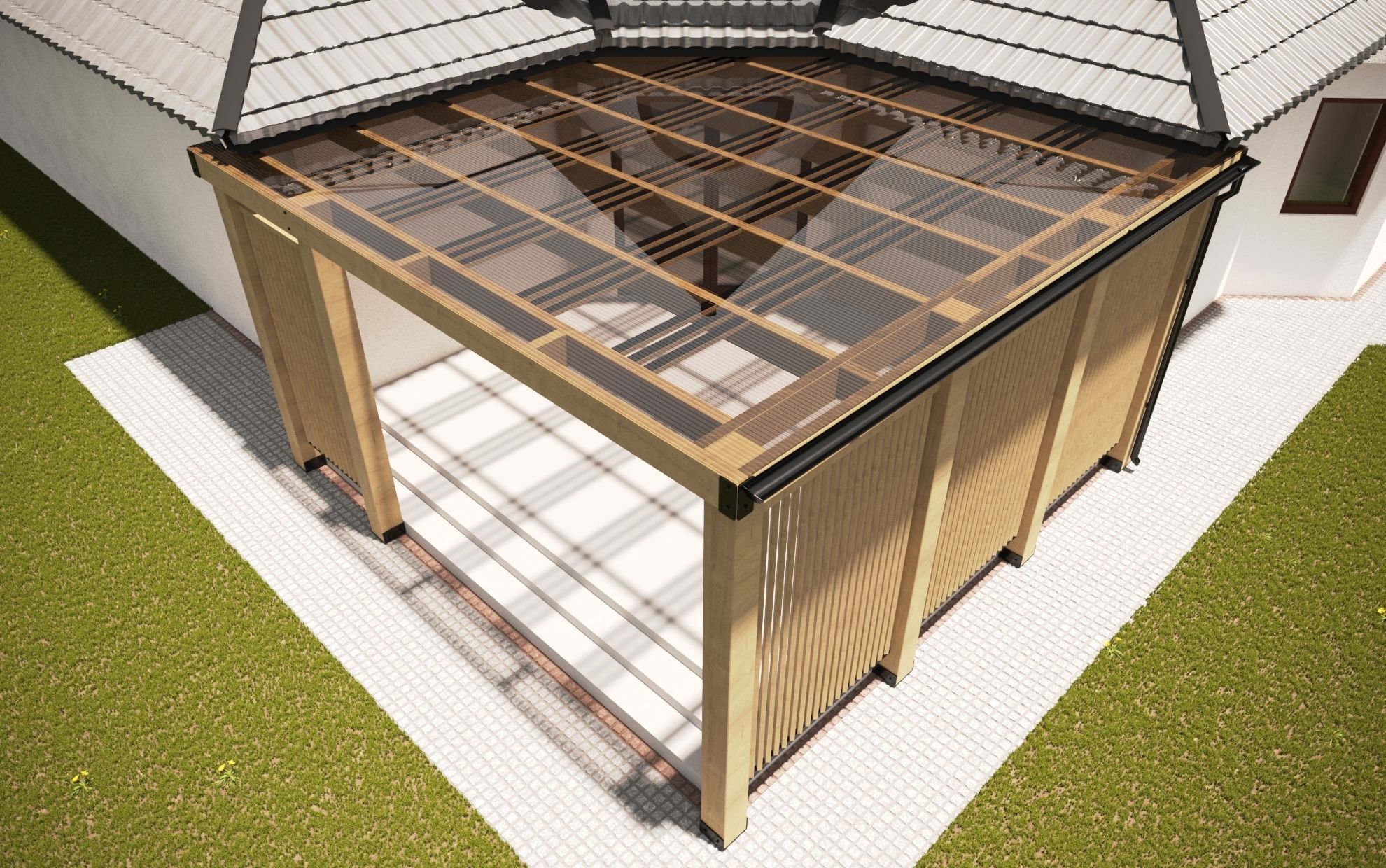 Garden WOODEN Alcove Low-poly 3D model_3