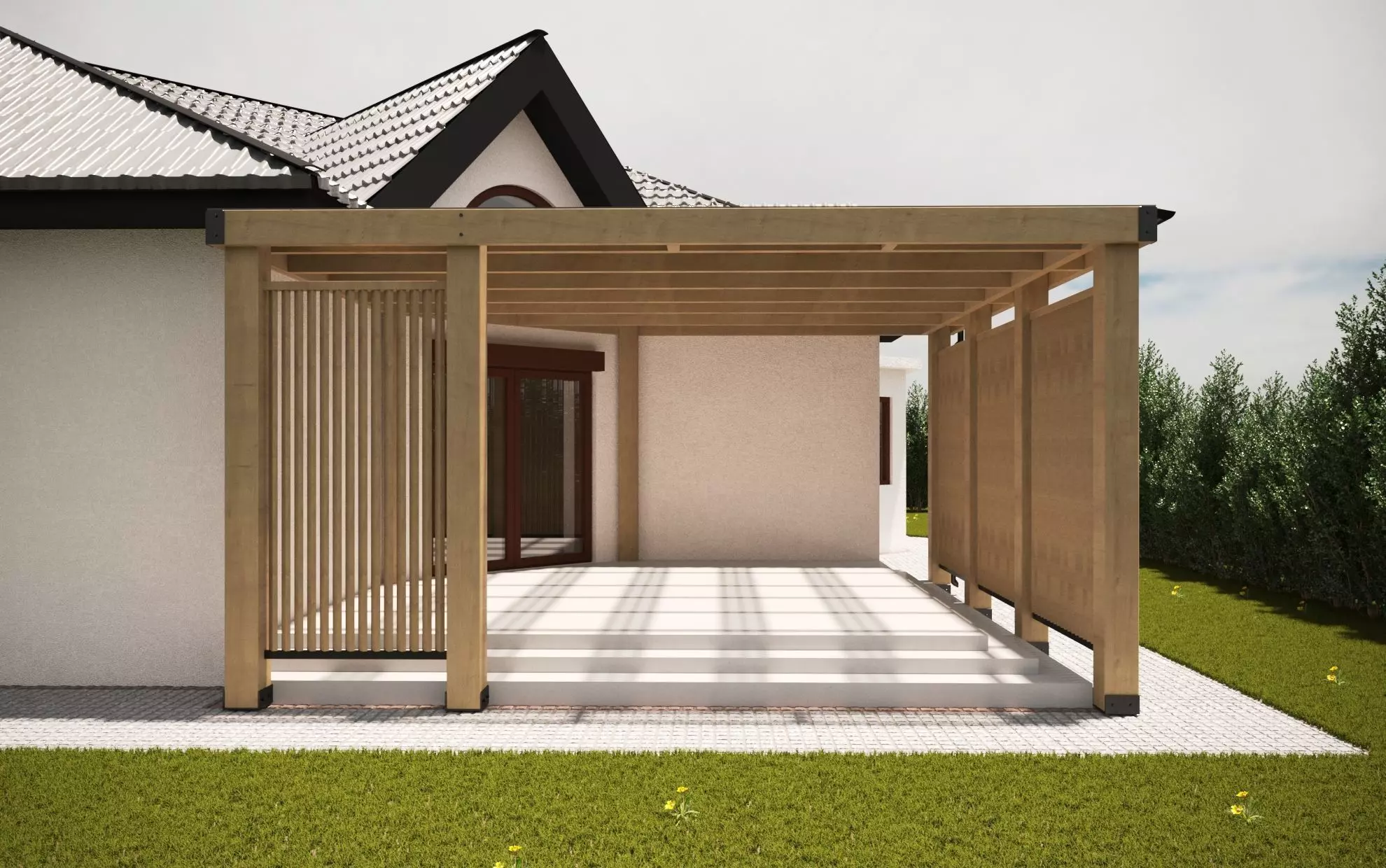 Garden WOODEN Alcove Low-poly 3D model_0