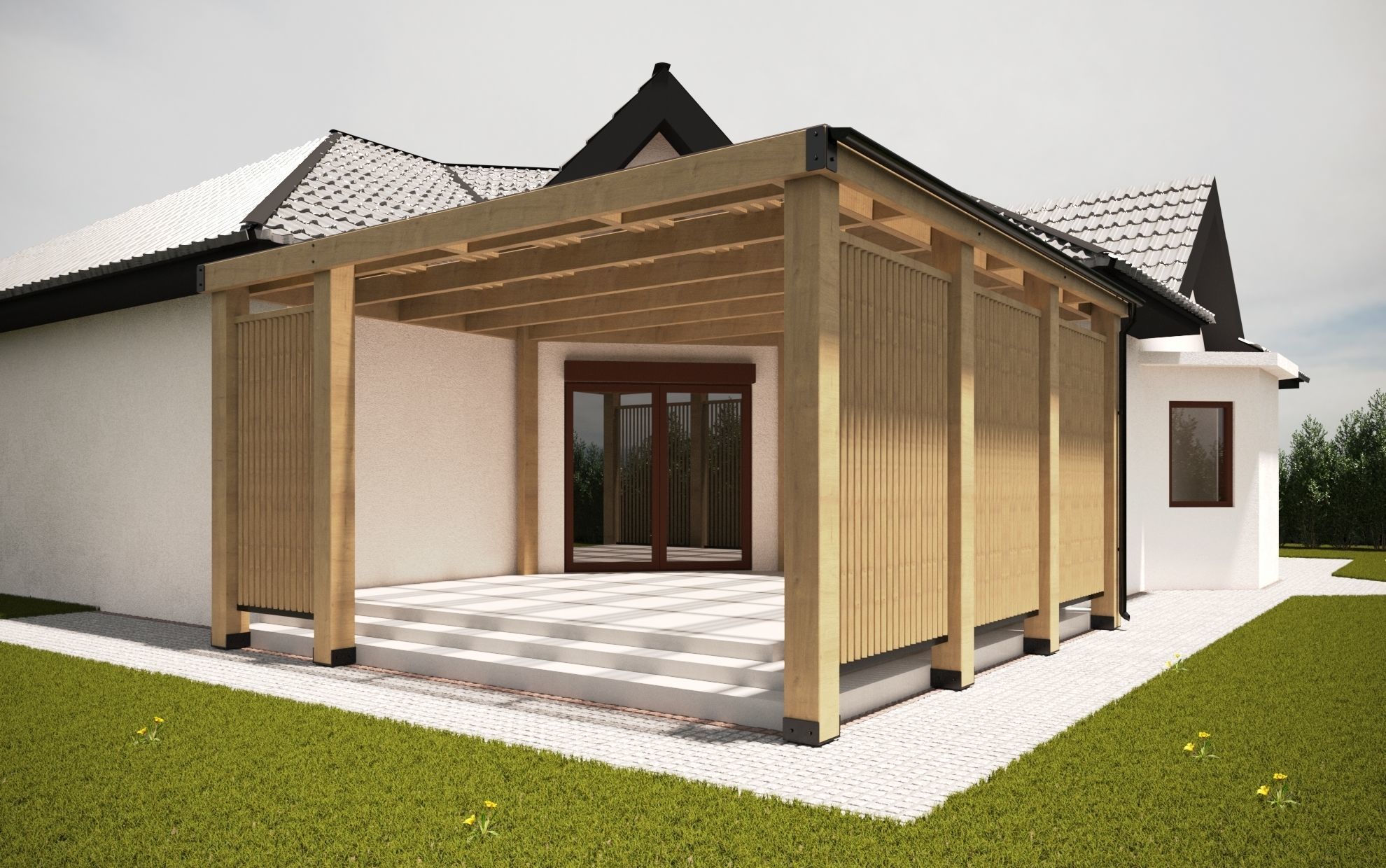 Garden WOODEN Alcove Low-poly 3D model_2