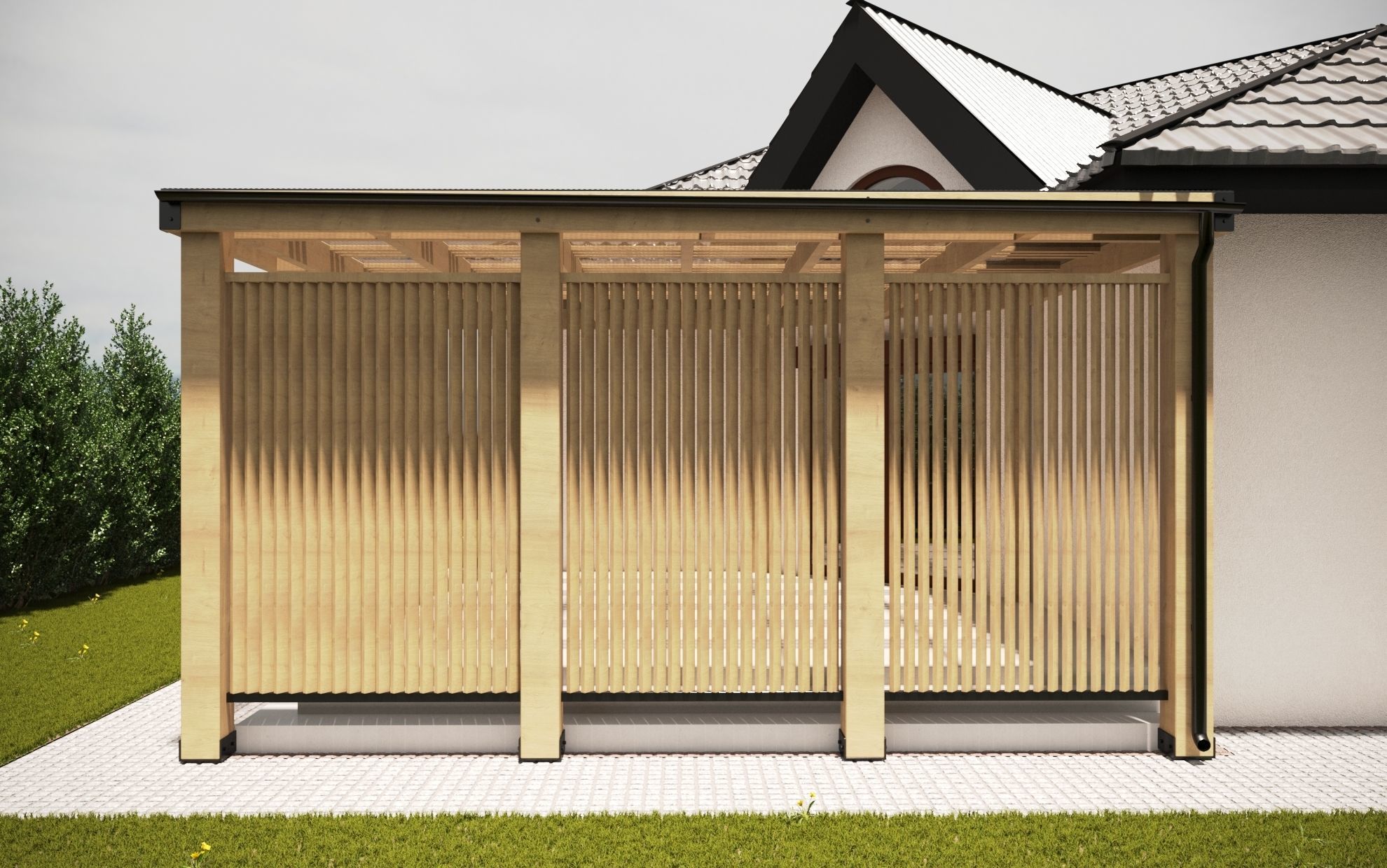 Garden WOODEN Alcove Low-poly 3D model_1