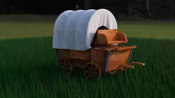 carriage wooden covered wagon in grass