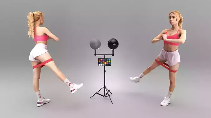 Young woman doing exercises with fitness rubber band 340 Low-poly 3D model