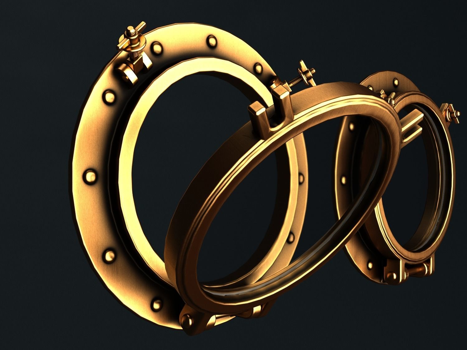 Porthole two golden portholes 3D model_2