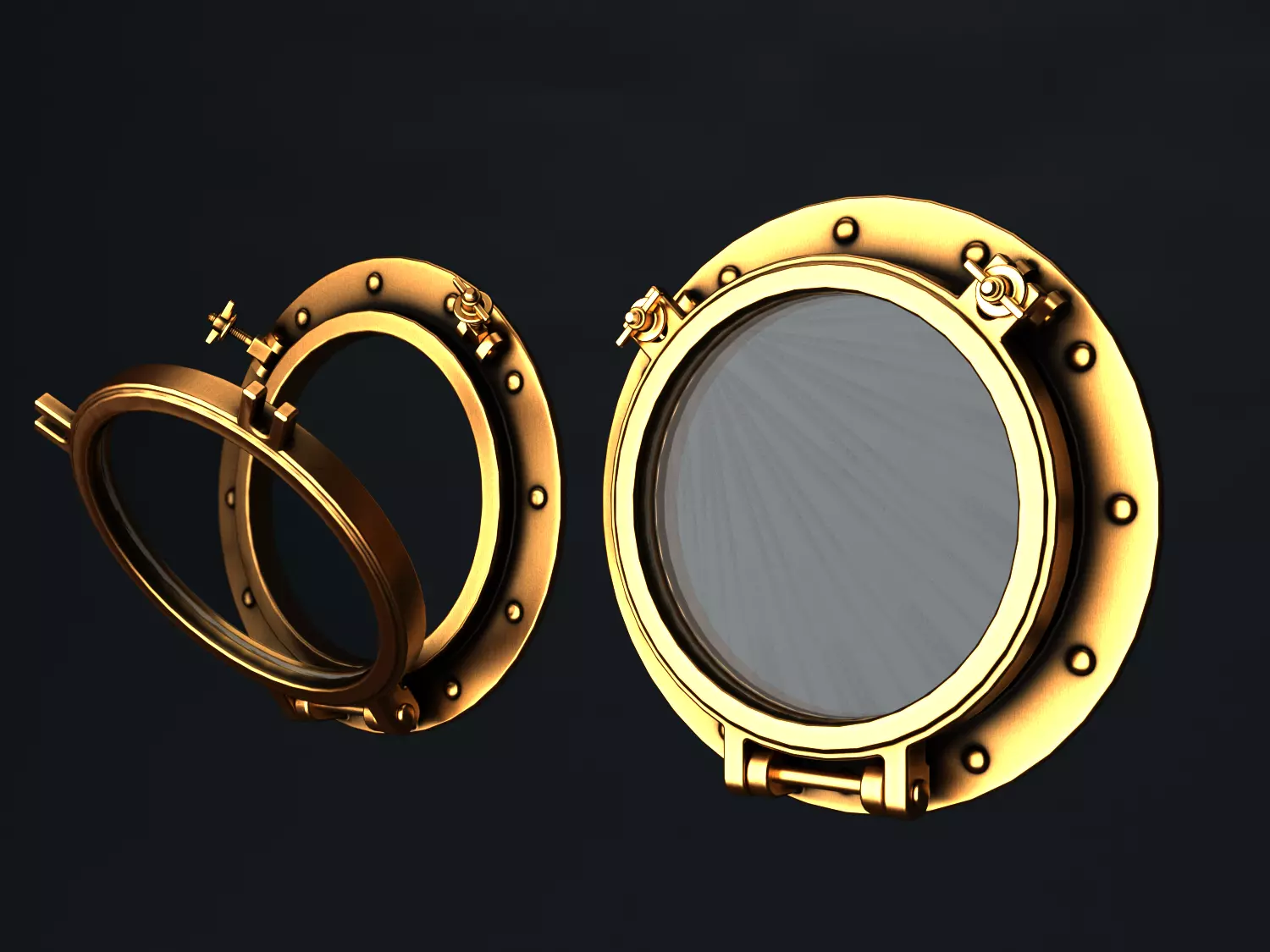Porthole two golden portholes 3D model_0