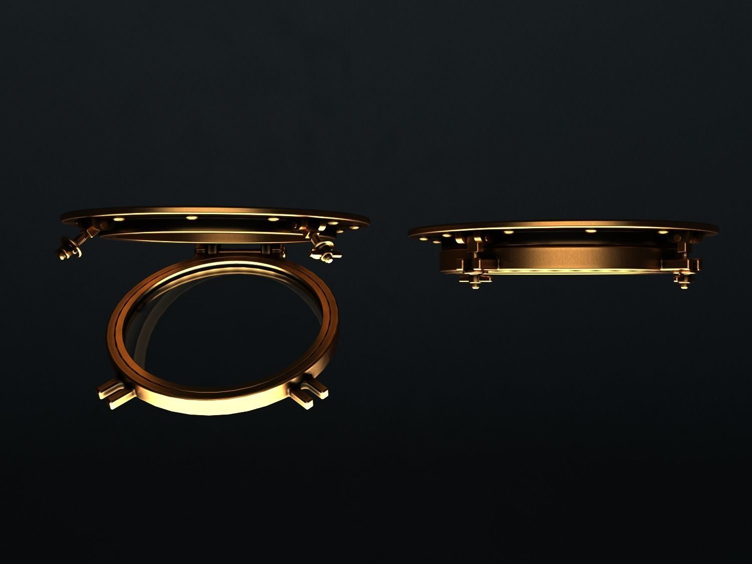 Porthole two golden portholes 3D model_1