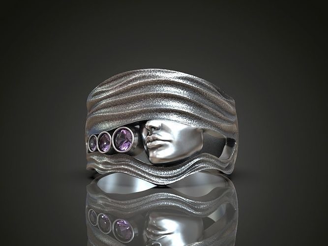 Ring for women face lips gemstones 3D print model
