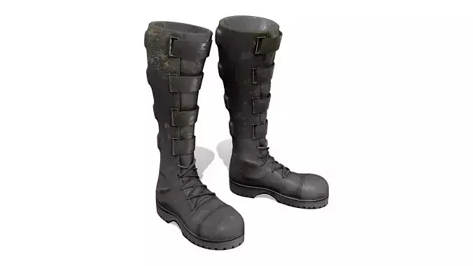 Female Combat Calf Boots With Straps