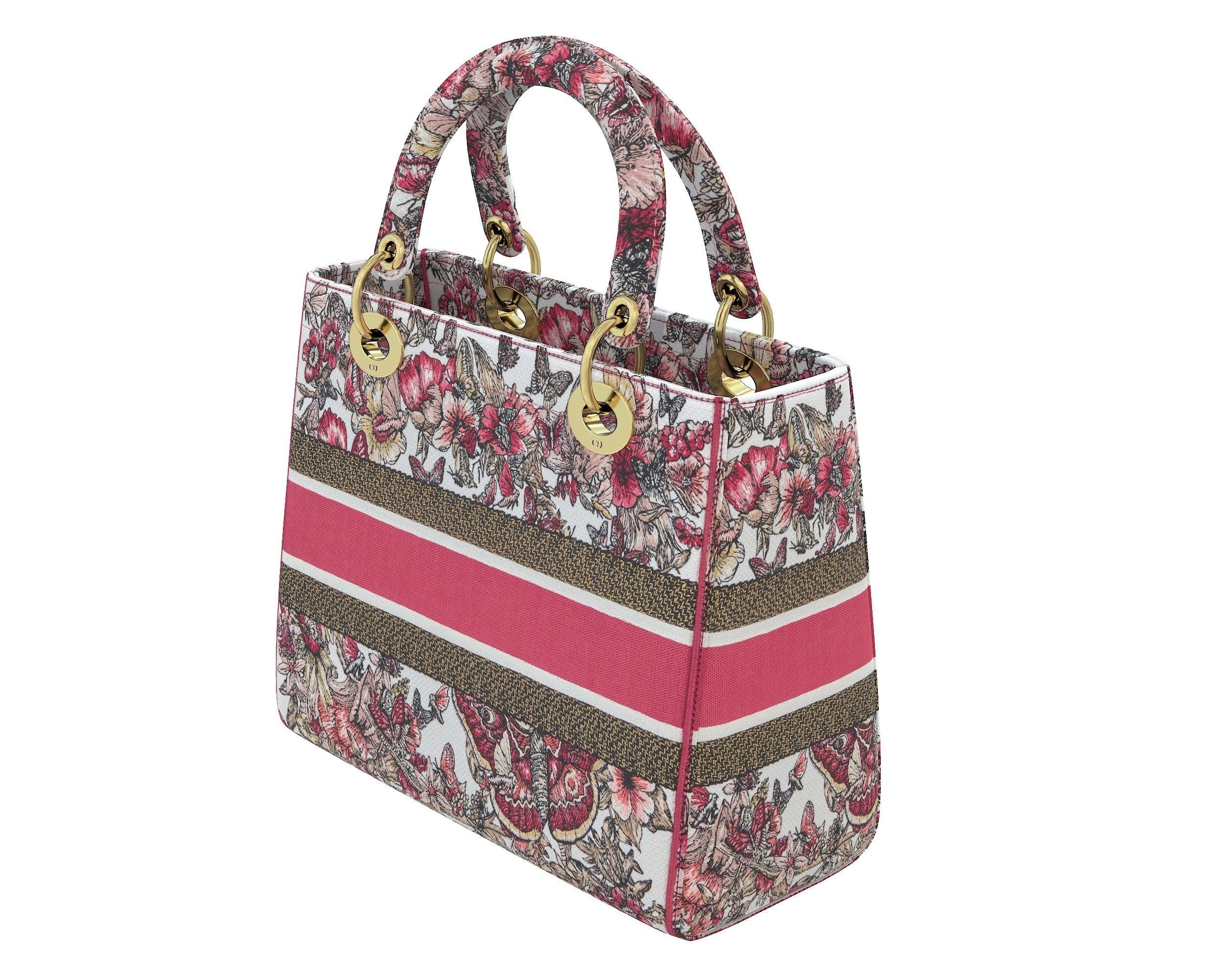 Christian Dior Small Lady Bag Multicolor Butterfly Embroidery Low-poly 3D model_4