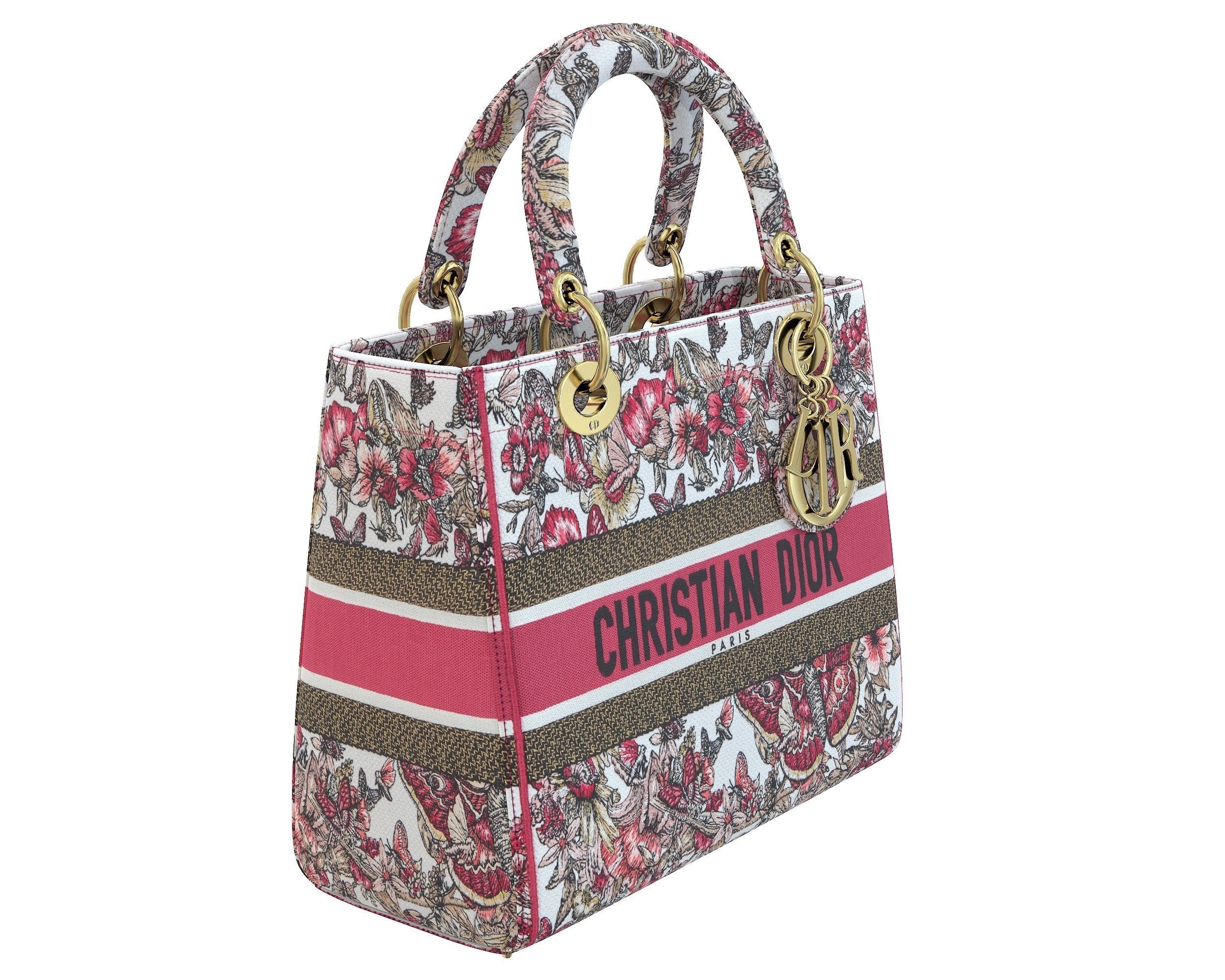 Christian Dior Small Lady Bag Multicolor Butterfly Embroidery Low-poly 3D model_3