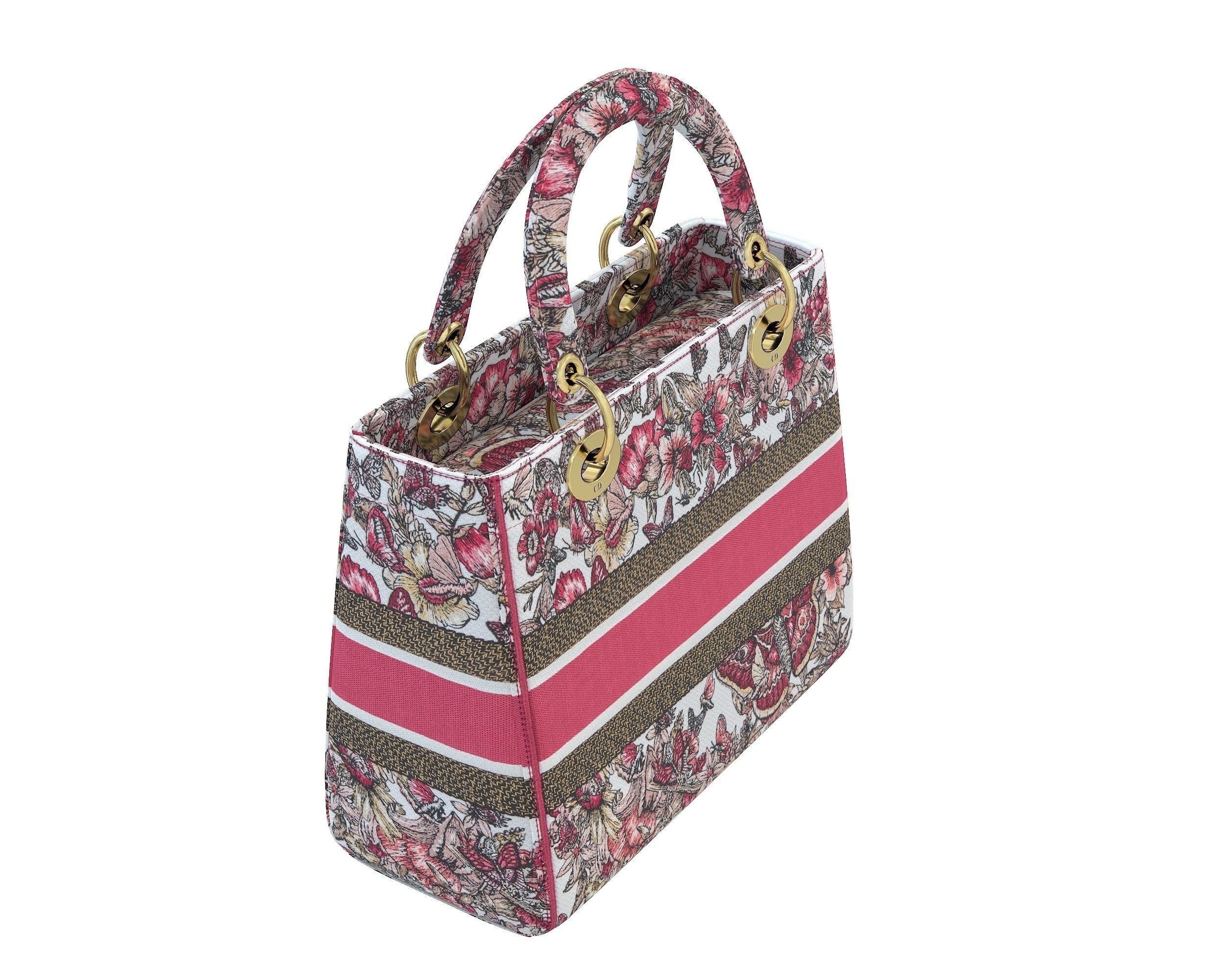 Christian Dior Small Lady Bag Multicolor Butterfly Embroidery Low-poly 3D model_5