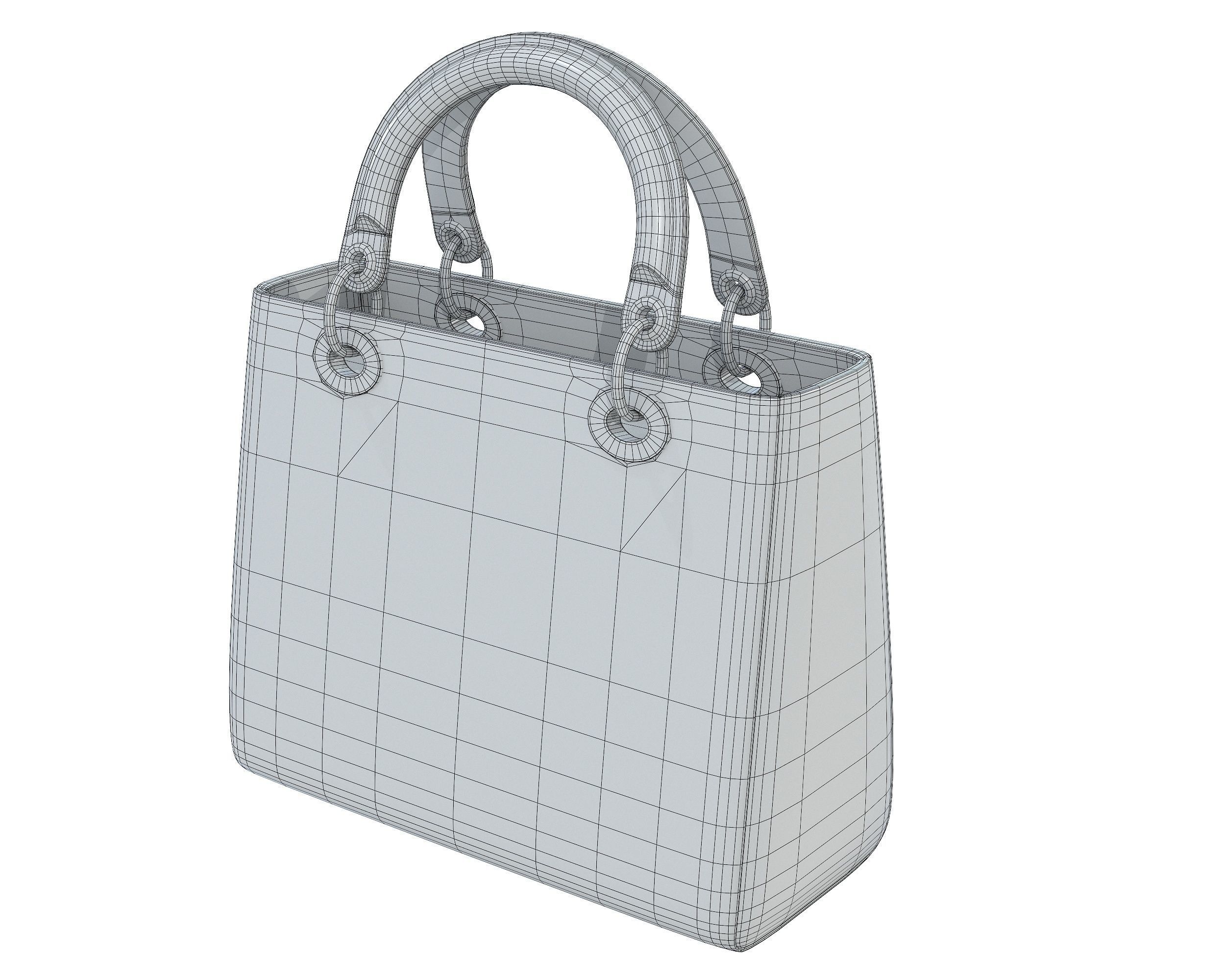 Christian Dior Small Lady Bag Multicolor Butterfly Embroidery Low-poly 3D model_10