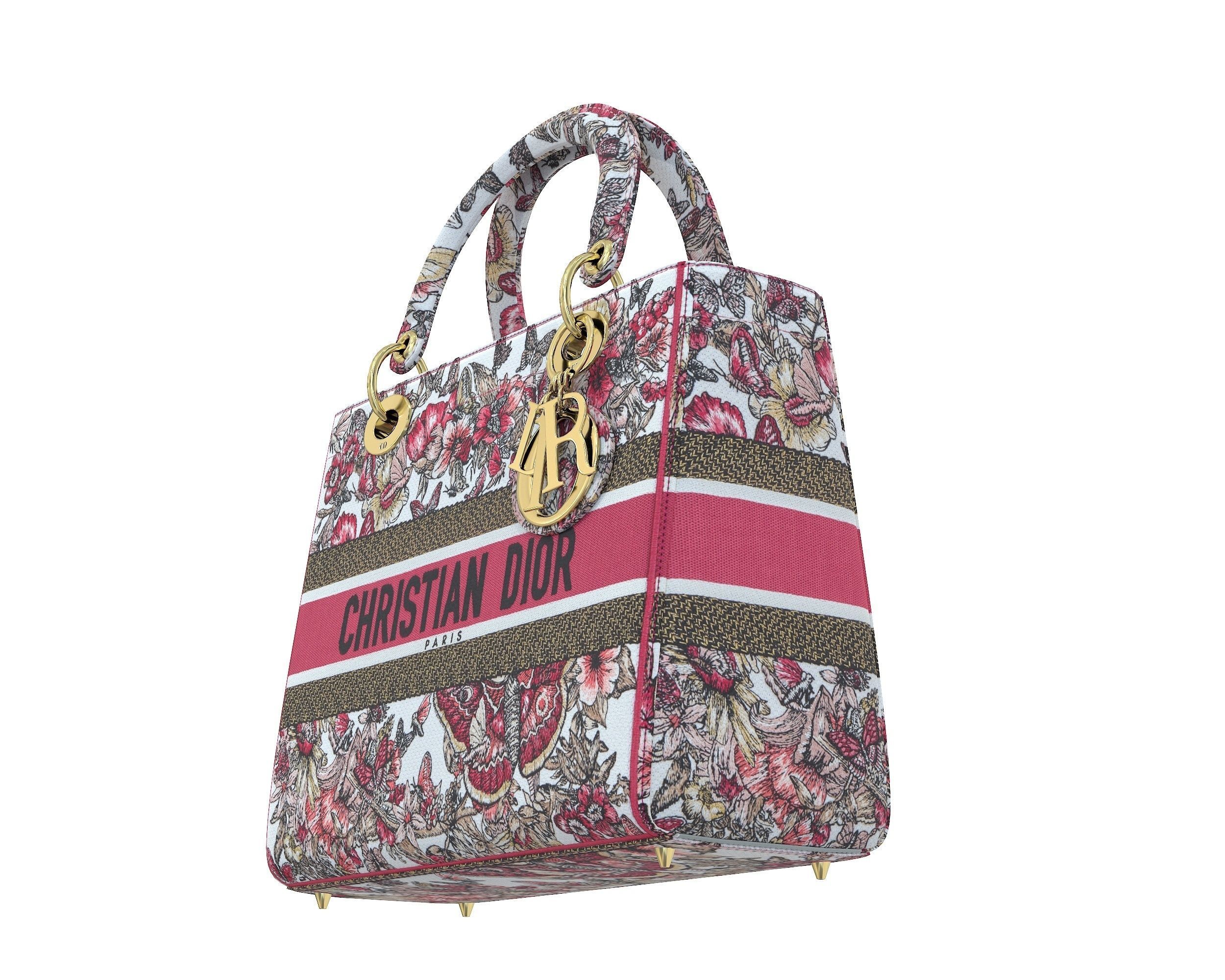 Christian Dior Small Lady Bag Multicolor Butterfly Embroidery Low-poly 3D model_6