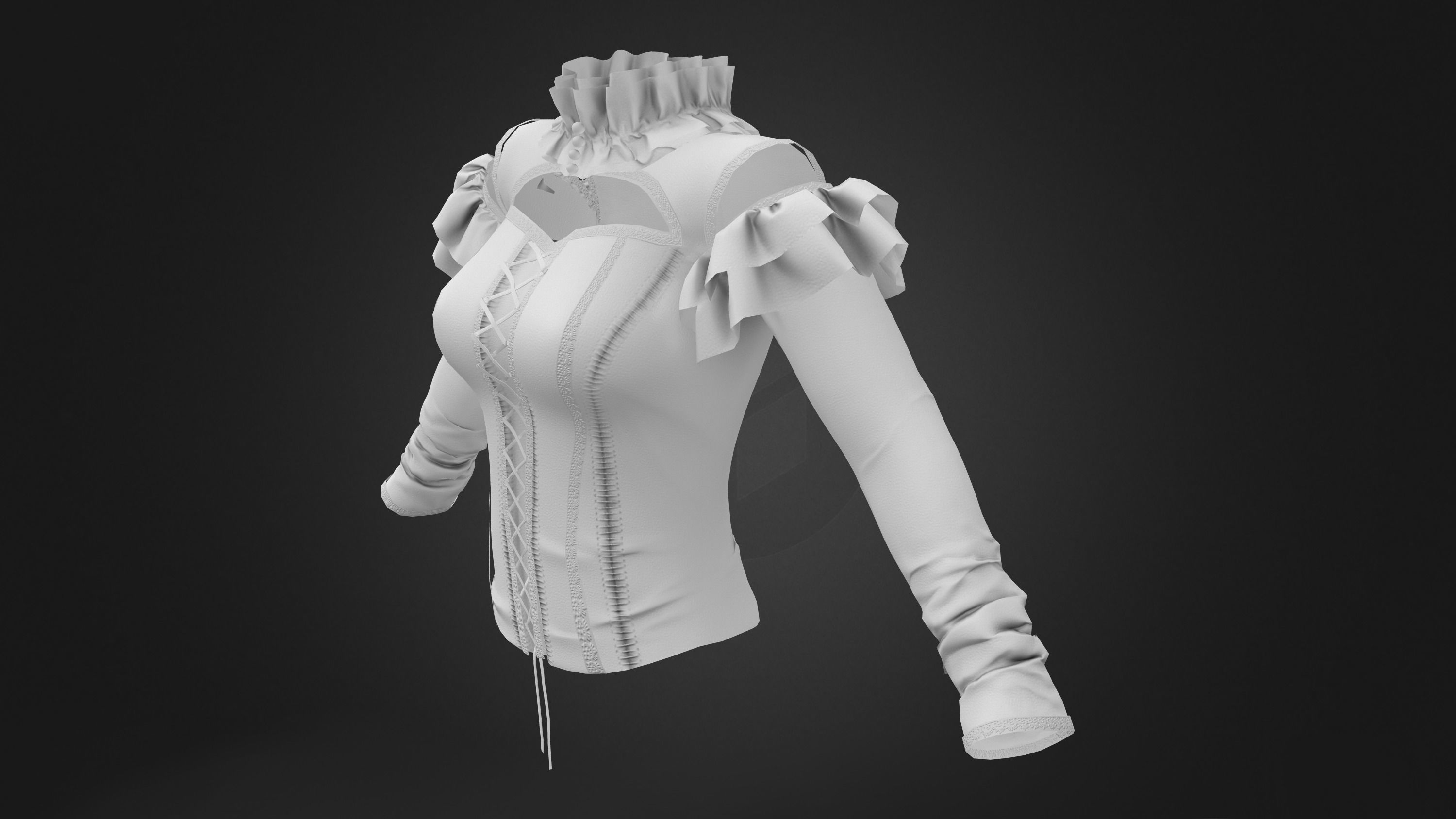 Black Long Sleeves Punk Rave Blouse Top Corset Low-poly 3D model_8