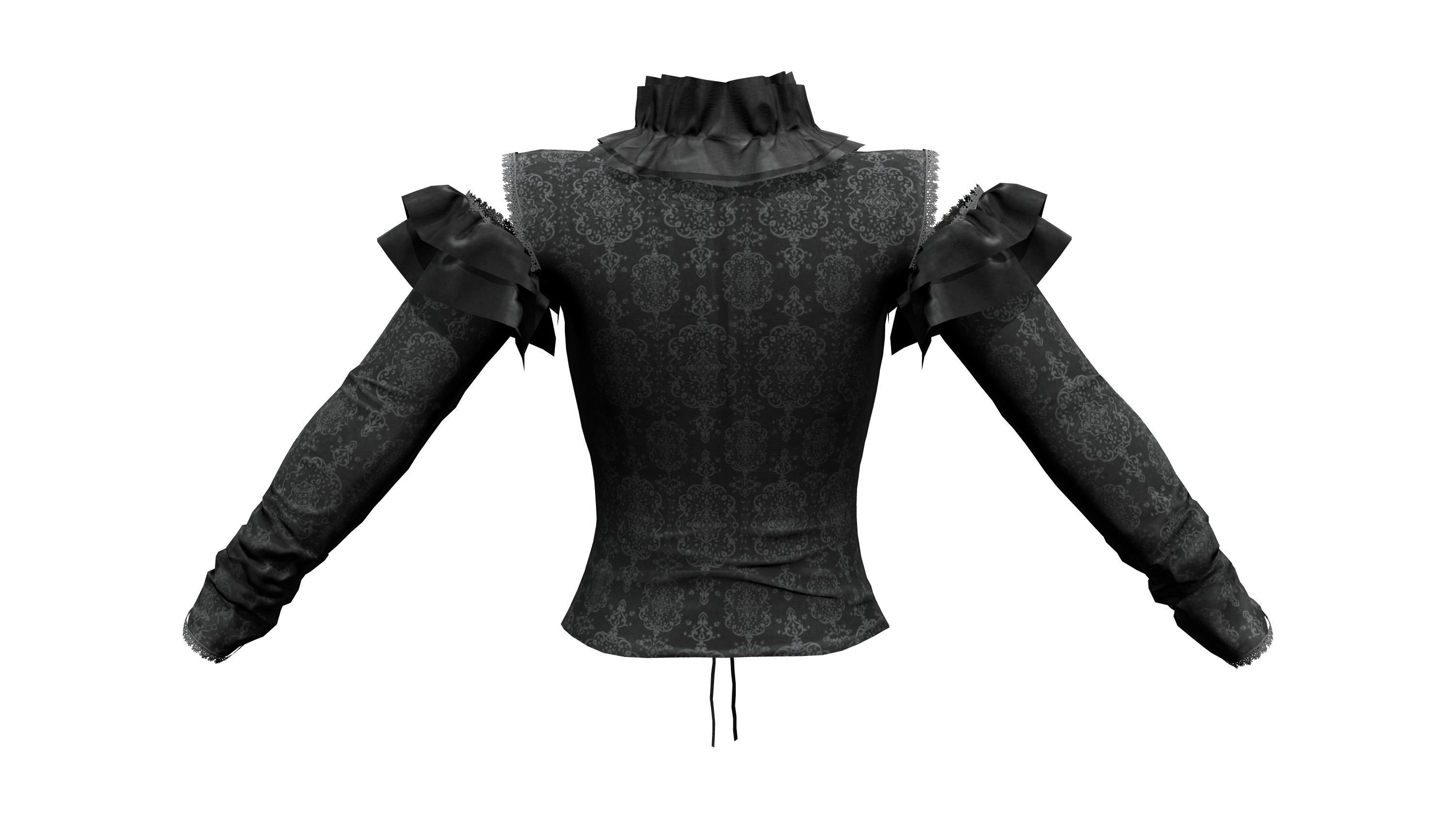 Black Long Sleeves Punk Rave Blouse Top Corset Low-poly 3D model_4