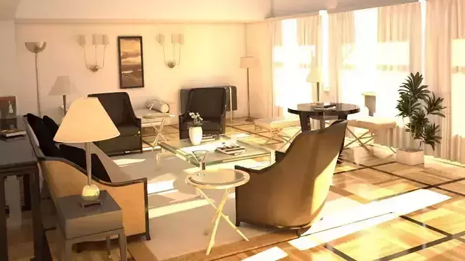 Classic luxury salon design with 3ds max