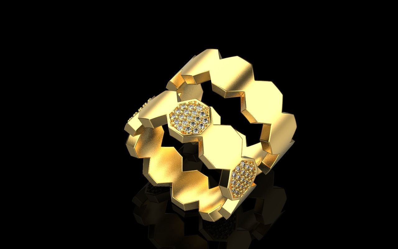 Bee Honeycomb ring model 253 3D print model_4
