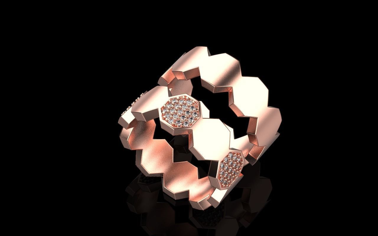 Bee Honeycomb ring model 253 3D print model_1