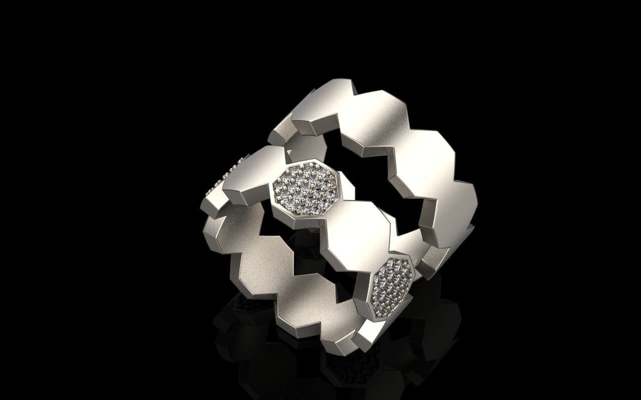 Bee Honeycomb ring model 253 3D print model_3