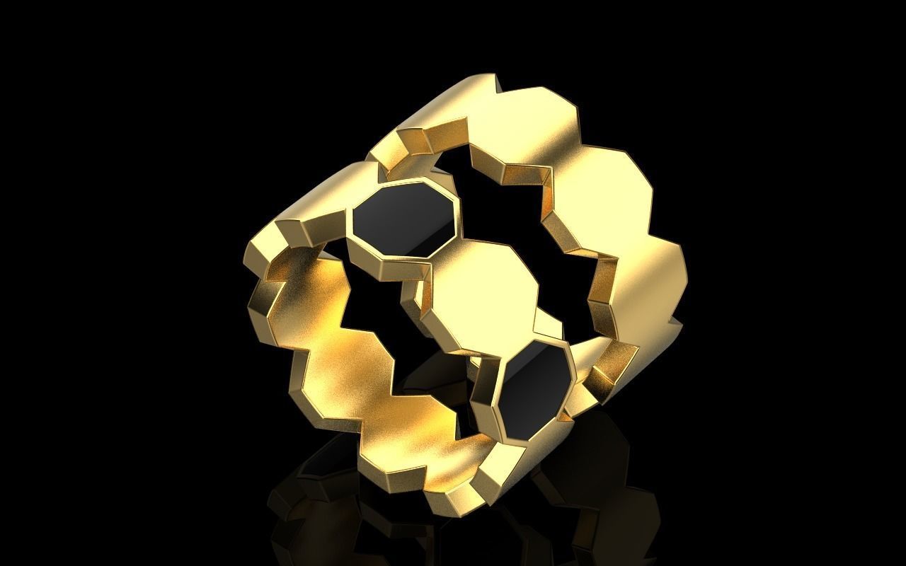 Bee Honeycomb ring 254 3D print model_14
